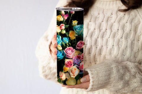 20 Oz Skinny Tumbler, Oil Painted Floral Tumbler Wrap Sublimation oyonnidesign 
