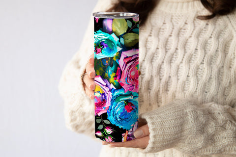 20 Oz Skinny Tumbler, Oil Painted Floral Tumbler Wrap Sublimation oyonnidesign 