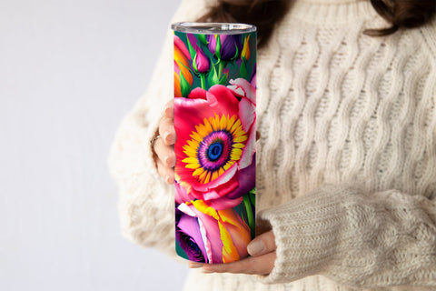 20 Oz Skinny Tumbler, Oil Painted Floral Tumbler Wrap Sublimation oyonnidesign 
