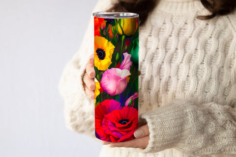 20 Oz Skinny Tumbler, Oil Painted Floral Tumbler Wrap Sublimation oyonnidesign 