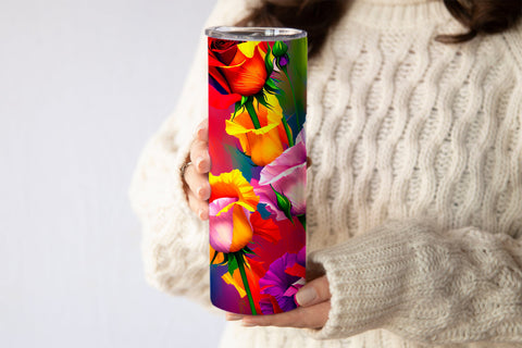 20 Oz Skinny Tumbler, Oil Painted Floral Tumbler Wrap Sublimation oyonnidesign 