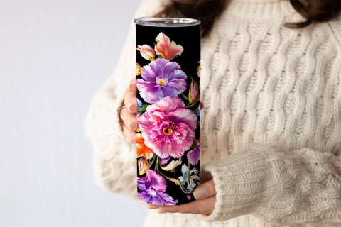 20 Oz Skinny Tumbler, Oil Painted Floral Tumbler Wrap Sublimation oyonnidesign 