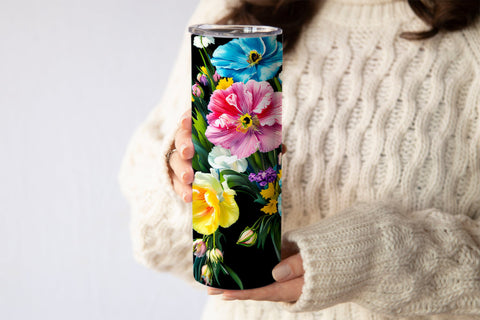 20 Oz Skinny Tumbler, Oil Painted Floral Tumbler Wrap Sublimation oyonnidesign 