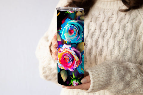 20 Oz Skinny Tumbler, Oil Painted Floral Tumbler Wrap Sublimation oyonnidesign 