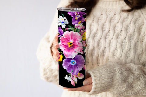 20 Oz Skinny Tumbler, Oil Painted Floral Tumbler Wrap Sublimation oyonnidesign 