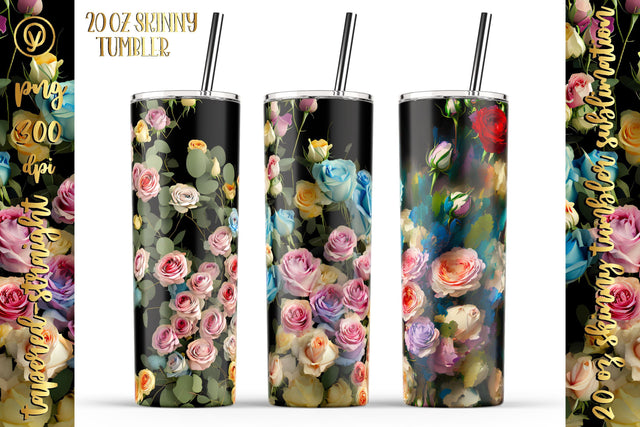 20 Oz Skinny Tumbler, Oil Painted Floral Tumbler Wrap Sublimation oyonnidesign 