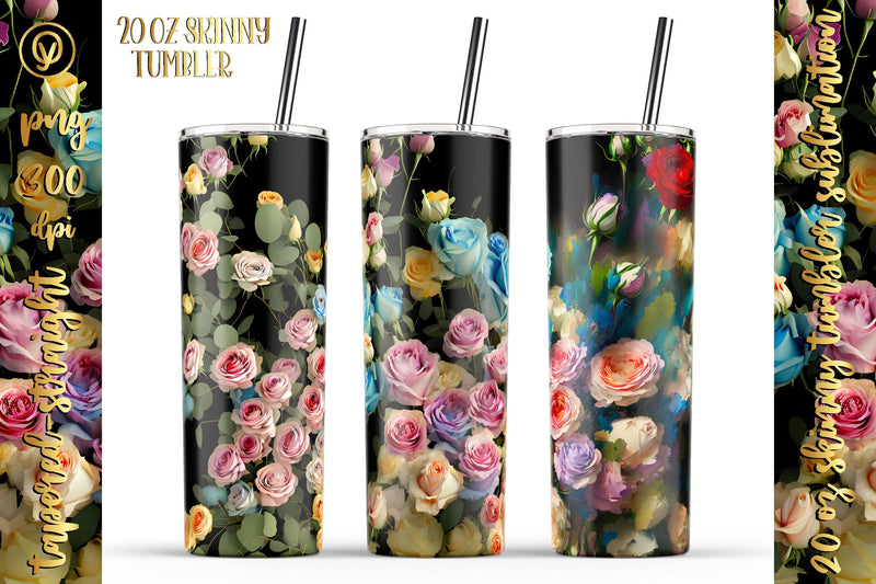 20 Oz Skinny Tumbler, Oil Painted Floral Tumbler Wrap Sublimation oyonnidesign 