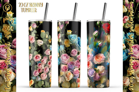 20 Oz Skinny Tumbler, Oil Painted Floral Tumbler Wrap Sublimation oyonnidesign 