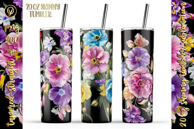 20 Oz Skinny Tumbler, Oil Painted Floral Tumbler Wrap Sublimation oyonnidesign 