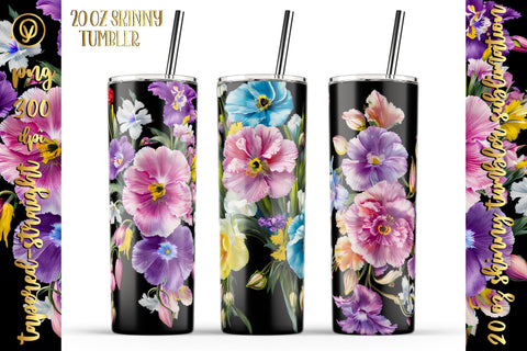 20 Oz Skinny Tumbler, Oil Painted Floral Tumbler Wrap Sublimation oyonnidesign 