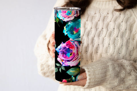 20 Oz Skinny Tumbler, Oil Painted Floral Tumbler Wrap Sublimation oyonnidesign 