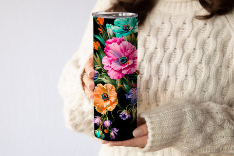20 Oz Skinny Tumbler, Oil Painted Floral Tumbler Wrap Sublimation oyonnidesign 