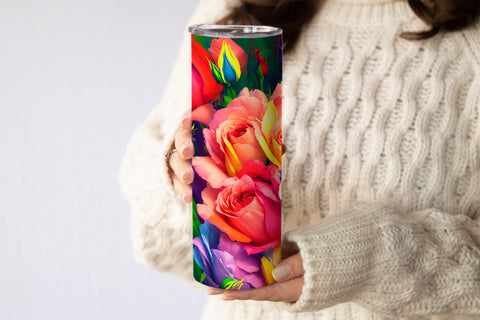 20 Oz Skinny Tumbler, Oil Painted Floral Tumbler Wrap Sublimation oyonnidesign 