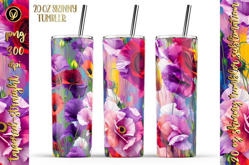 20 Oz Skinny Tumbler, Oil Painted Floral Tumbler Wrap Sublimation oyonnidesign 