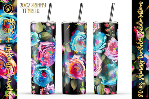 20 Oz Skinny Tumbler, Oil Painted Floral Tumbler Wrap Sublimation oyonnidesign 