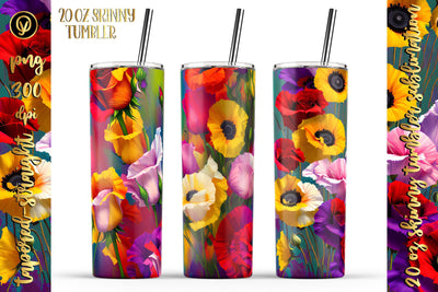 20 Oz Skinny Tumbler, Oil Painted Floral Tumbler Wrap Sublimation oyonnidesign 