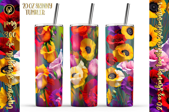 20 Oz Skinny Tumbler, Oil Painted Floral Tumbler Wrap Sublimation oyonnidesign 