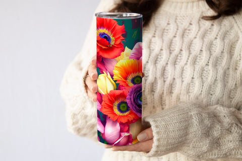 20 Oz Skinny Tumbler, Oil Painted Floral Tumbler Wrap Sublimation oyonnidesign 