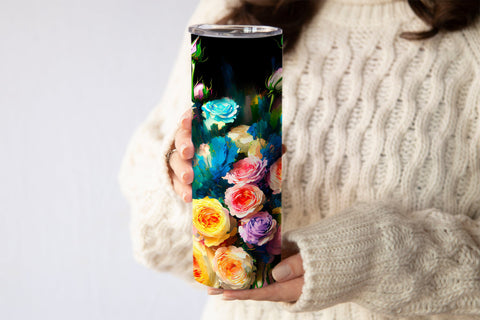 20 Oz Skinny Tumbler, Oil Painted Floral Tumbler Wrap Sublimation oyonnidesign 