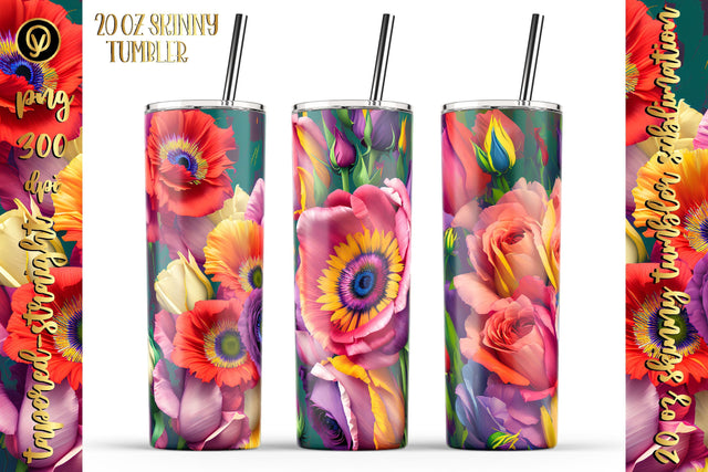 20 Oz Skinny Tumbler, Oil Painted Floral Tumbler Wrap Sublimation oyonnidesign 