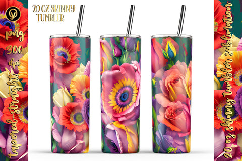 20 Oz Skinny Tumbler, Oil Painted Floral Tumbler Wrap Sublimation oyonnidesign 