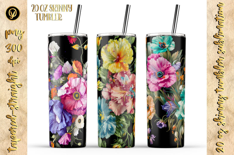 20 Oz Skinny Tumbler, Oil Painted Floral Tumbler Wrap Sublimation oyonnidesign 