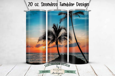 20 oz Skinny Tumbler Sublimation - Ocean Palm Tree Beach Sublimation Ewe-N-Me Designs 
