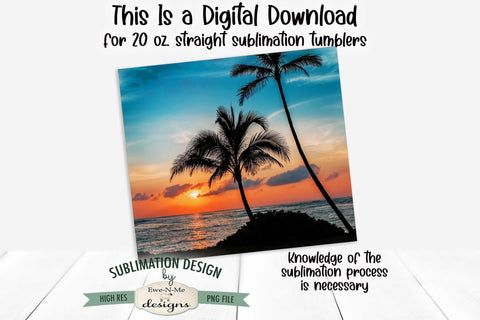 20 oz Skinny Tumbler Sublimation - Ocean Palm Tree Beach Sublimation Ewe-N-Me Designs 
