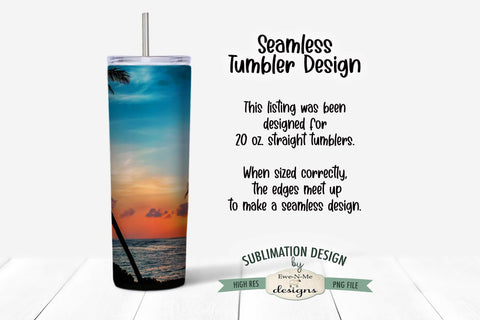 20 oz Skinny Tumbler Sublimation - Ocean Palm Tree Beach Sublimation Ewe-N-Me Designs 