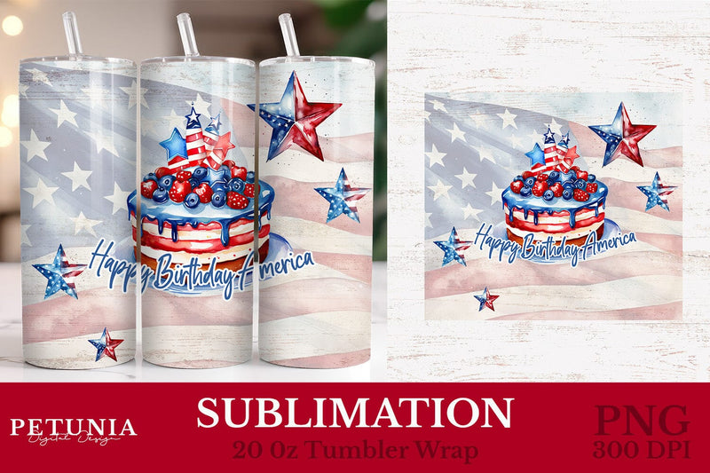 20 oz Skinny Tumbler Wrap | 4th of July 20 oz Tumbler Wrap Sublimation Petunia Digital Design 