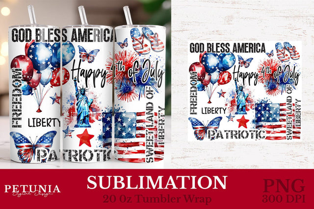 20 oz Skinny Tumbler Wrap | 4th of July 20 oz Tumbler Wrap Sublimation Petunia Digital Design 