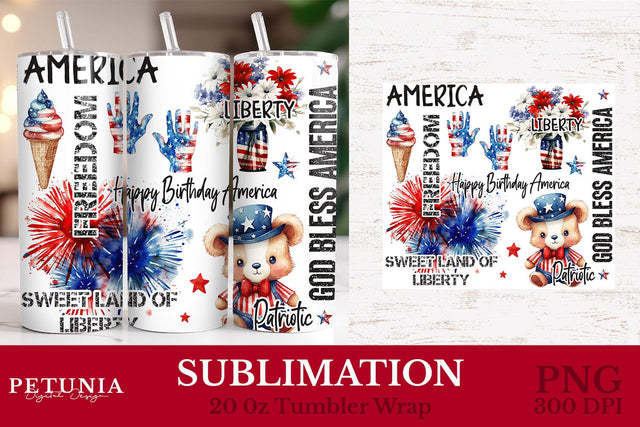 20 oz Skinny Tumbler Wrap | 4th of July 20 oz Tumbler Wrap Sublimation Petunia Digital Design 