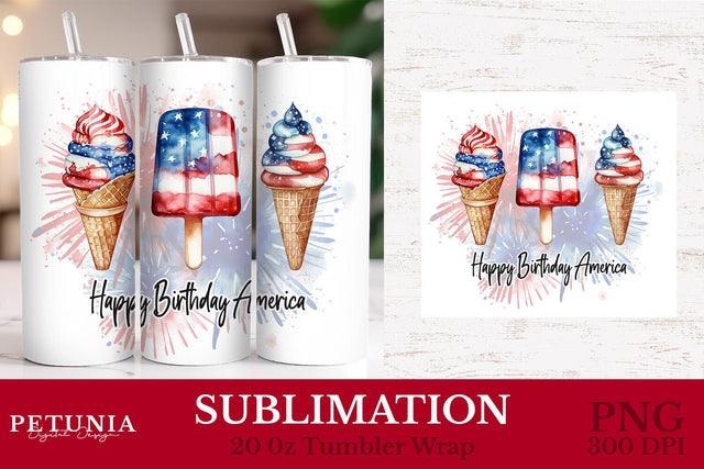 20 oz Skinny Tumbler Wrap | 4th of July 20 oz Tumbler Wrap Sublimation Petunia Digital Design 