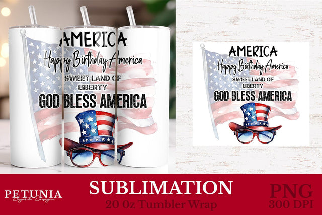 20 oz Skinny Tumbler Wrap | 4th of July 20 oz Tumbler Wrap Sublimation Petunia Digital Design 