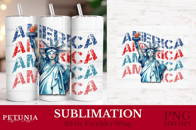 20 oz Skinny Tumbler Wrap | 4th of July 20 oz Tumbler Wrap Sublimation Petunia Digital Design 