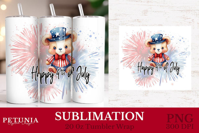 20 oz Skinny Tumbler Wrap | 4th of July 20 oz Tumbler Wrap Sublimation Petunia Digital Design 