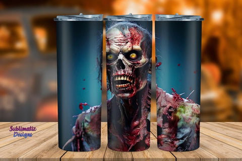 20 oz Skinny Zombie Tumbler Wrap | Halloween 20 oz Skinny Tumbler Wrap Sublimation Zombie Design Sublimation Sublimatiz Designs 