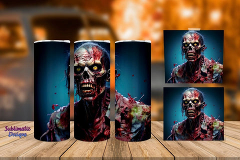 20 oz Skinny Zombie Tumbler Wrap | Halloween 20 oz Skinny Tumbler Wrap Sublimation Zombie Design Sublimation Sublimatiz Designs 