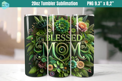 20 OZ Tumbler Blessed Mom Floral Sublimation Helga Art 