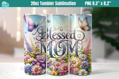 20 OZ Tumbler Blessed Mom Floral Sublimation Helga Art 