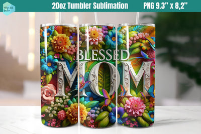 20 OZ Tumbler Blessed Mom Floral Sublimation Helga Art 