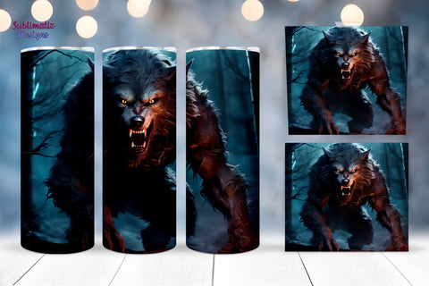20 oz Tumbler Wrap Werewolf Design | 20 oz Skinny Tumbler Wrap Sublimation Design Sublimation Sublimatiz Designs 