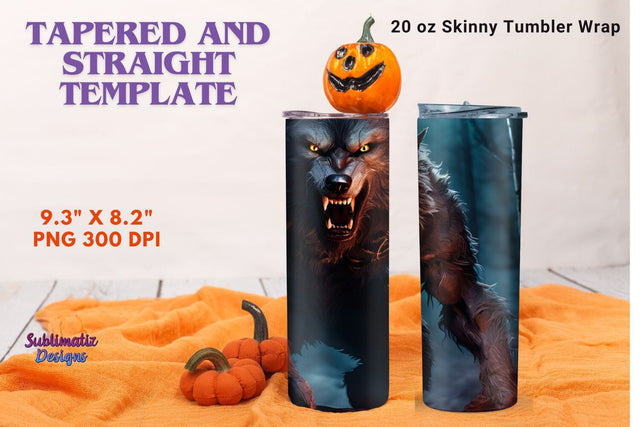 20 oz Tumbler Wrap Werewolf Design | 20 oz Skinny Tumbler Wrap Sublimation Design Sublimation Sublimatiz Designs 