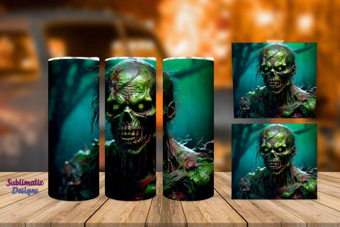 20 oz Zombie Tumbler Wrap Design | Halloween 20 oz Skinny Tumbler Wrap Sublimation Zombie Design Sublimation Sublimatiz Designs 