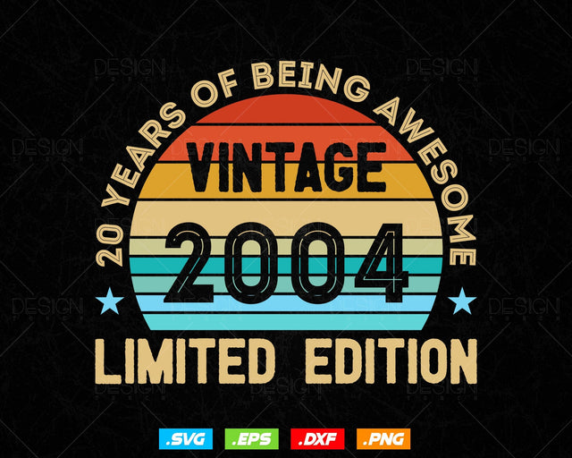 20 Years Of Being Awesome Vintage Limited Edition Birthday Vector T shirt Design Png Svg Files, Birthday gift svg files for cricut SVG DesignDestine 