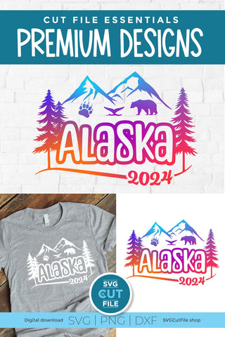 2024 Alaska svg - Alaska SVG vacation or Trip Design with Mountains SVG SVG Cut File 