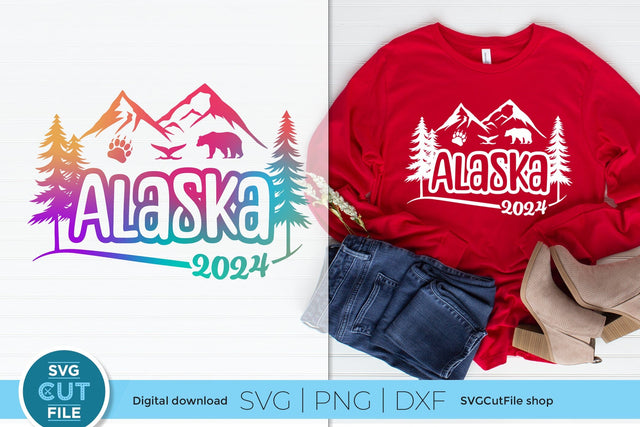 2024 Alaska svg - Alaska SVG vacation or Trip Design with Mountains SVG SVG Cut File 