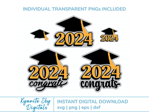 2024 Graduation Cake and Cupcake Toppers SVG cut files bundle SVG Kyanite Sky Digitals 
