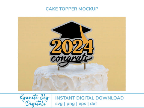 2024 Graduation Cake and Cupcake Toppers SVG cut files bundle SVG Kyanite Sky Digitals 
