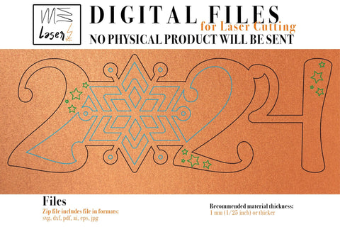2024 New Year Vector File for Laser Cut. SVG MaramadeLaser 